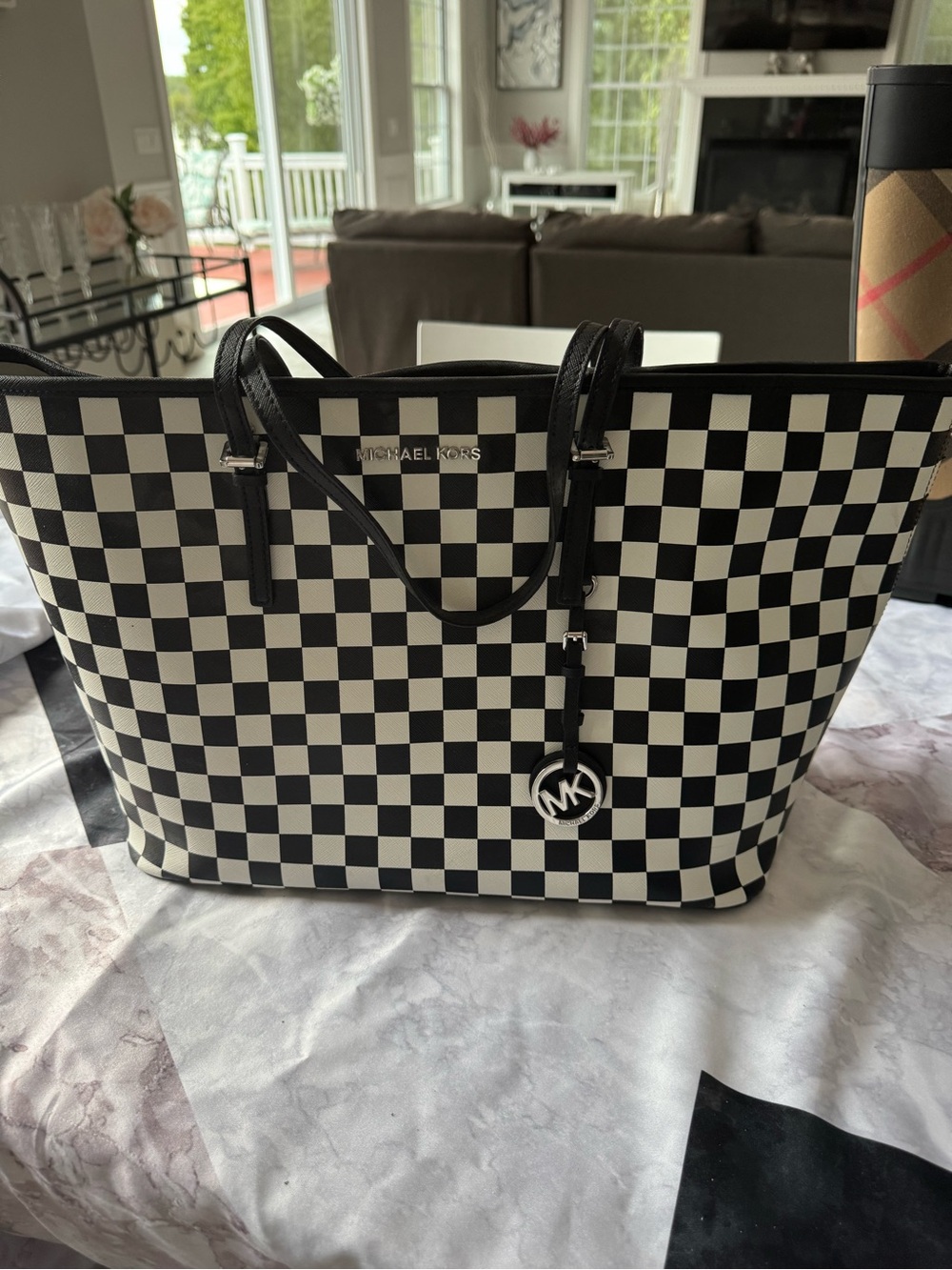 Michael Kors Black and White Checkerboard Tote